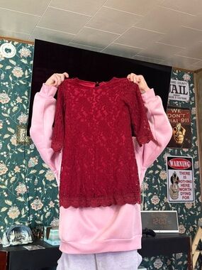 Girls' Lace Casual Dress Tunic - Red